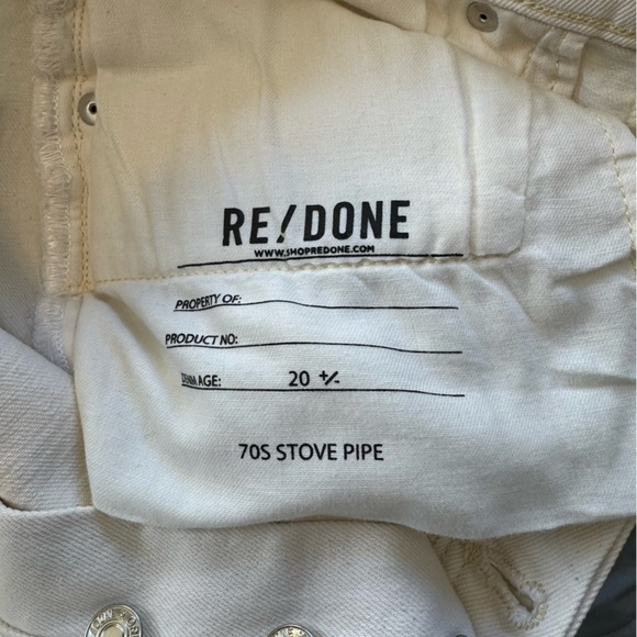Re/Done Sz 29 Comfort Stretch High Rise 70s Stove Pipe Vintage White Jeans - Picture 6 of 7